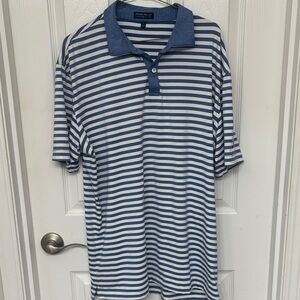 Peter Miller Crown Crafted blue and white polo shirt with marsh logo size L
